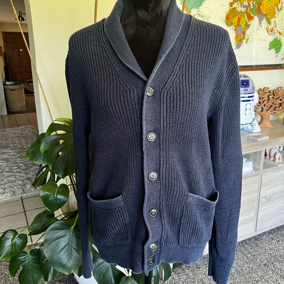 Men's Navy Cardigan Sweater - Picture 1 of 6